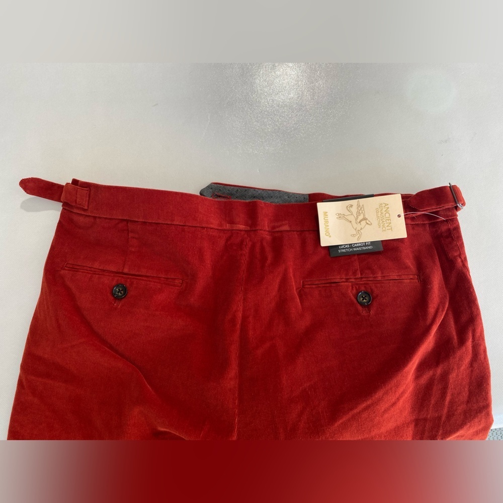 NEW Men's Murano Lucas Carrot Fit Corduroy Pleated Pants Rustic Red $95 - Picture 11 of 11